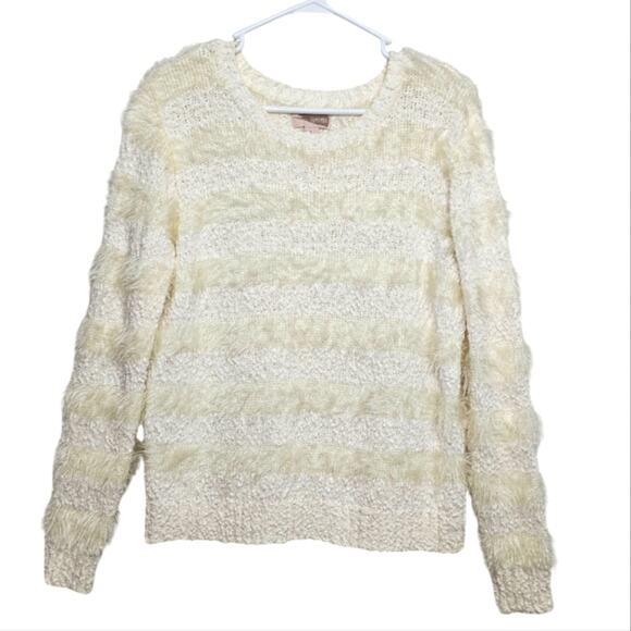 Forever 21 Contemporary Scooped Neck Striped Knitted and Eyelash Sweater Medium - Picture 1 of 5